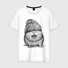 Мужская футболка хлопок с принтом Морская свинка на стиле в Кировске, 100% хлопок | прямой крой, круглый вырез горловины, длина до линии бедер, слегка спущенное плечо. | 
