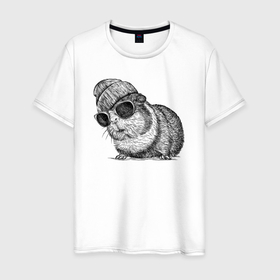 Мужская футболка хлопок с принтом Морская свинка стильная в Кировске, 100% хлопок | прямой крой, круглый вырез горловины, длина до линии бедер, слегка спущенное плечо. | 