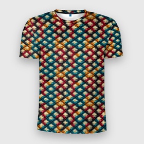Мужская футболка 3D Slim с принтом Вязанная цветная текстура в Белгороде, 100% полиэстер с улучшенными характеристиками | приталенный силуэт, круглая горловина, широкие плечи, сужается к линии бедра | Тематика изображения на принте: 