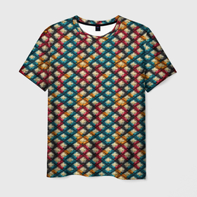 Мужская футболка 3D с принтом Вязанная цветная текстура в Белгороде, 100% полиэфир | прямой крой, круглый вырез горловины, длина до линии бедер | 