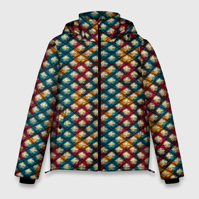 Мужская зимняя куртка 3D с принтом Вязанная цветная текстура в Новосибирске, верх — 100% полиэстер; подкладка — 100% полиэстер; утеплитель — 100% полиэстер | длина ниже бедра, свободный силуэт Оверсайз. Есть воротник-стойка, отстегивающийся капюшон и ветрозащитная планка. 

Боковые карманы с листочкой на кнопках и внутренний карман на молнии. | Тематика изображения на принте: 