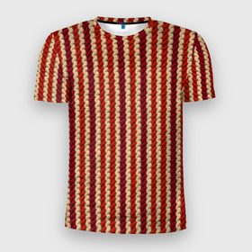 Мужская футболка 3D Slim с принтом Вязанный стиль  полоски в Кировске, 100% полиэстер с улучшенными характеристиками | приталенный силуэт, круглая горловина, широкие плечи, сужается к линии бедра | 