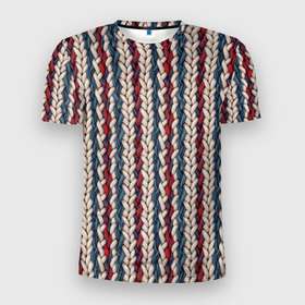 Мужская футболка 3D Slim с принтом Вязанный стиль полоски в Кировске, 100% полиэстер с улучшенными характеристиками | приталенный силуэт, круглая горловина, широкие плечи, сужается к линии бедра | 