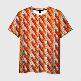 Мужская футболка 3D с принтом Белые и оранжевые нитки пряжа в Новосибирске, 100% полиэфир | прямой крой, круглый вырез горловины, длина до линии бедер | 