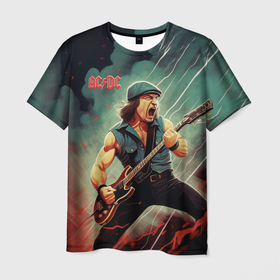 Мужская футболка 3D с принтом AC DC  rock в Курске, 100% полиэфир | прямой крой, круглый вырез горловины, длина до линии бедер | 
