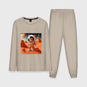 Мужская пижама с лонгсливом хлопок с принтом Котик астронавт на Марсе в Белгороде,  |  | 