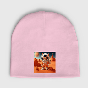 Мужская шапка демисезонная с принтом Котик астронавт на Марсе в Кировске,  |  | Тематика изображения на принте: 