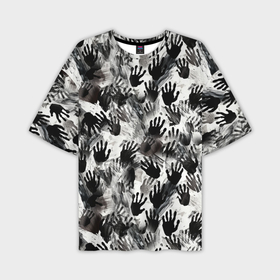 Мужская футболка oversize 3D с принтом Черно белые руки с ладонями в Курске,  |  | 