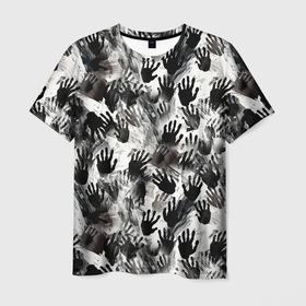 Мужская футболка 3D с принтом Черно белые руки с ладонями в Курске, 100% полиэфир | прямой крой, круглый вырез горловины, длина до линии бедер | Тематика изображения на принте: 