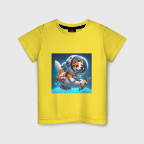 Детская футболка хлопок с принтом Песик на космическом корабле в Петрозаводске, 100% хлопок | круглый вырез горловины, полуприлегающий силуэт, длина до линии бедер | 