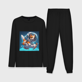 Мужская пижама с лонгсливом хлопок с принтом Песик на космическом корабле в Курске,  |  | Тематика изображения на принте: 