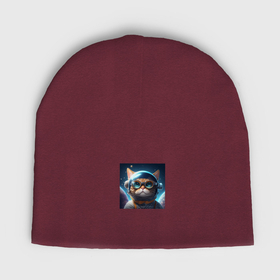 Мужская шапка демисезонная с принтом Котик космонавт в очках в космосе в Тюмени,  |  | Тематика изображения на принте: 