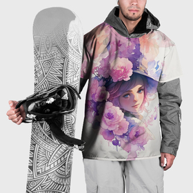 Накидка на куртку 3D с принтом Девушка в цветочной шляпе в Кировске, 100% полиэстер |  | Тематика изображения на принте: 