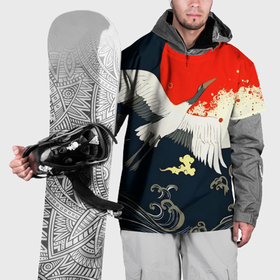 Накидка на куртку 3D с принтом Кимоно с японскими журавлями в Новосибирске, 100% полиэстер |  | 