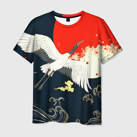 Мужская футболка 3D с принтом Кимоно с японскими журавлями в Курске, 100% полиэфир | прямой крой, круглый вырез горловины, длина до линии бедер | 