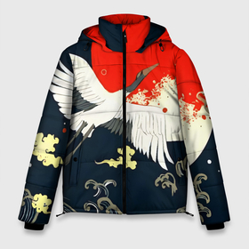 Мужская зимняя куртка 3D с принтом Кимоно с японскими журавлями в Екатеринбурге, верх — 100% полиэстер; подкладка — 100% полиэстер; утеплитель — 100% полиэстер | длина ниже бедра, свободный силуэт Оверсайз. Есть воротник-стойка, отстегивающийся капюшон и ветрозащитная планка. 

Боковые карманы с листочкой на кнопках и внутренний карман на молнии. | Тематика изображения на принте: 