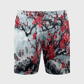 Мужские шорты спортивные с принтом Лепестки цветущей вишни   сакура в Белгороде,  |  | 