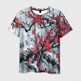 Мужская футболка 3D с принтом Лепестки цветущей вишни   сакура в Кировске, 100% полиэфир | прямой крой, круглый вырез горловины, длина до линии бедер | 