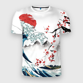 Мужская футболка 3D Slim с принтом Хокусай большая волна в Канагаве   пародия укиё , 100% полиэстер с улучшенными характеристиками | приталенный силуэт, круглая горловина, широкие плечи, сужается к линии бедра | Тематика изображения на принте: 