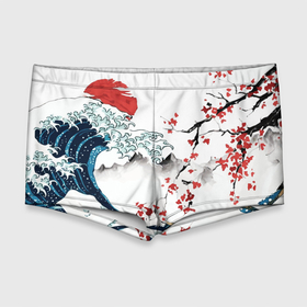 Мужские купальные плавки 3D с принтом Хокусай большая волна в Канагаве   пародия укиё , Полиэстер 85%, Спандекс 15% |  | Тематика изображения на принте: 