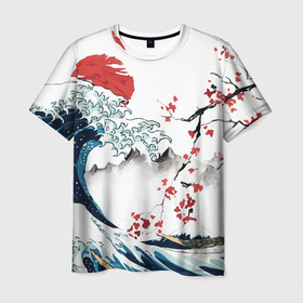 Мужская футболка 3D с принтом Хокусай большая волна в Канагаве   пародия укиё , 100% полиэфир | прямой крой, круглый вырез горловины, длина до линии бедер | Тематика изображения на принте: 