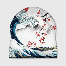 Шапка 3D с принтом Хокусай большая волна в Канагаве   пародия укиё , 100% полиэстер | универсальный размер, печать по всей поверхности изделия | Тематика изображения на принте: 