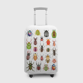 Чехол для чемодана 3D с принтом Разноцветные жуки насекомые в Санкт-Петербурге, 86% полиэфир, 14% спандекс | двустороннее нанесение принта, прорези для ручек и колес | 