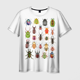 Мужская футболка 3D с принтом Разноцветные жуки насекомые в Кировске, 100% полиэфир | прямой крой, круглый вырез горловины, длина до линии бедер | Тематика изображения на принте: 