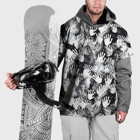 Накидка на куртку 3D с принтом Черно белые отпечатки ладоней в Санкт-Петербурге, 100% полиэстер |  | Тематика изображения на принте: 