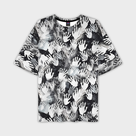 Мужская футболка oversize 3D с принтом Черно белые отпечатки ладоней в Курске,  |  | Тематика изображения на принте: 