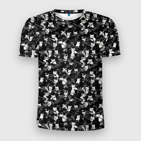 Мужская футболка 3D Slim с принтом Камуфляж с котиками в Белгороде, 100% полиэстер с улучшенными характеристиками | приталенный силуэт, круглая горловина, широкие плечи, сужается к линии бедра | 