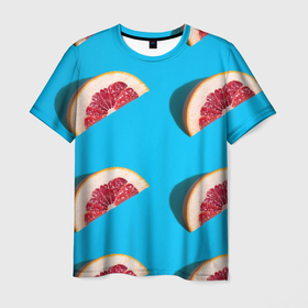 Мужская футболка 3D с принтом Дольки грейпфрута в Курске, 100% полиэфир | прямой крой, круглый вырез горловины, длина до линии бедер | Тематика изображения на принте: 