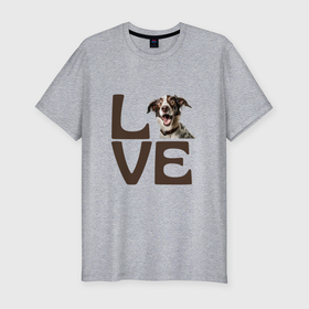 Мужская футболка хлопок Slim с принтом Люблю  свою собаку в Курске, 92% хлопок, 8% лайкра | приталенный силуэт, круглый вырез ворота, длина до линии бедра, короткий рукав | 