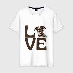 Мужская футболка хлопок с принтом Люблю  свою собаку в Курске, 100% хлопок | прямой крой, круглый вырез горловины, длина до линии бедер, слегка спущенное плечо. | Тематика изображения на принте: 