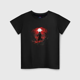 Детская футболка хлопок с принтом Самурай и красный закат в Петрозаводске, 100% хлопок | круглый вырез горловины, полуприлегающий силуэт, длина до линии бедер | 