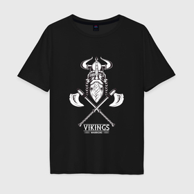 Мужская футболка хлопок Oversize с принтом Vikings   викинги , 100% хлопок | свободный крой, круглый ворот, “спинка” длиннее передней части | 