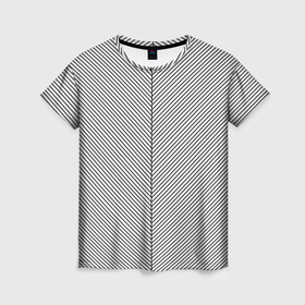 Женская футболка 3D с принтом Диагональные полосы чёрные на белом в Екатеринбурге, 100% полиэфир ( синтетическое хлопкоподобное полотно) | прямой крой, круглый вырез горловины, длина до линии бедер | 