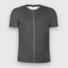 Мужская футболка 3D Slim с принтом Полосы стрелкой чёрно белый в Новосибирске, 100% полиэстер с улучшенными характеристиками | приталенный силуэт, круглая горловина, широкие плечи, сужается к линии бедра | 