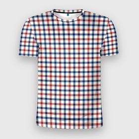 Мужская футболка 3D Slim с принтом Полосатый сине красный клетчатый в Новосибирске, 100% полиэстер с улучшенными характеристиками | приталенный силуэт, круглая горловина, широкие плечи, сужается к линии бедра | 