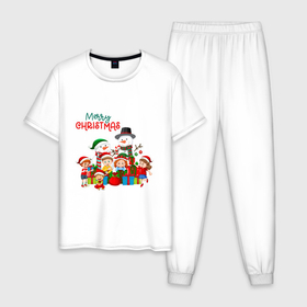 Мужская пижама хлопок с принтом Мэри крисмас   новогодние герои в Курске, 100% хлопок | брюки и футболка прямого кроя, без карманов, на брюках мягкая резинка на поясе и по низу штанин
 | Тематика изображения на принте: 