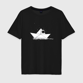 Мужская футболка хлопок Oversize с принтом Космический кораблик в Санкт-Петербурге, 100% хлопок | свободный крой, круглый ворот, “спинка” длиннее передней части | Тематика изображения на принте: 