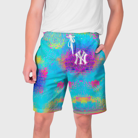 Мужские шорты 3D с принтом New York Yankees   baseball team   logo в Петрозаводске,  полиэстер 100% | прямой крой, два кармана без застежек по бокам. Мягкая трикотажная резинка на поясе, внутри которой широкие завязки. Длина чуть выше колен | Тематика изображения на принте: 