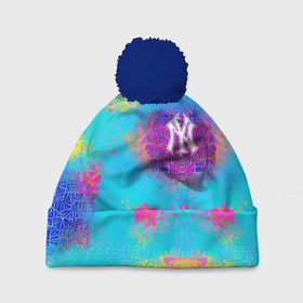 Шапка 3D c помпоном с принтом New York Yankees   baseball team   logo в Санкт-Петербурге, 100% полиэстер | универсальный размер, печать по всей поверхности изделия | Тематика изображения на принте: 