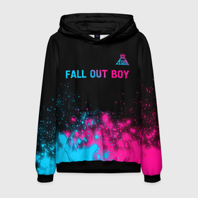 Мужская толстовка 3D с принтом Fall Out Boy   neon gradient: символ сверху в Екатеринбурге, 100% полиэстер | двухслойный капюшон со шнурком для регулировки, мягкие манжеты на рукавах и по низу толстовки, спереди карман-кенгуру с мягким внутренним слоем. | 