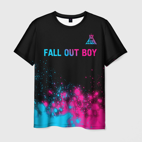 Мужская футболка 3D с принтом Fall Out Boy   neon gradient: символ сверху в Курске, 100% полиэфир | прямой крой, круглый вырез горловины, длина до линии бедер | 