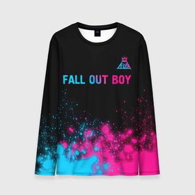 Мужской лонгслив 3D с принтом Fall Out Boy   neon gradient: символ сверху в Тюмени, 100% полиэстер | длинные рукава, круглый вырез горловины, полуприлегающий силуэт | 