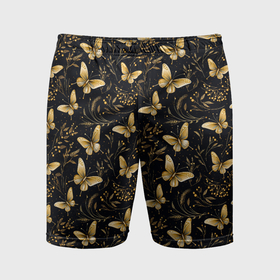 Мужские шорты спортивные с принтом Золотые бабочки на черном фоне в Курске,  |  | Тематика изображения на принте: 