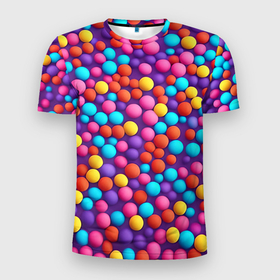 Мужская футболка 3D Slim с принтом Паттерн разноцветные шарики   нейросеть в Тюмени, 100% полиэстер с улучшенными характеристиками | приталенный силуэт, круглая горловина, широкие плечи, сужается к линии бедра | 