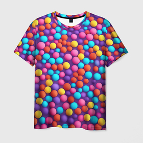 Мужская футболка 3D с принтом Паттерн разноцветные шарики   нейросеть в Курске, 100% полиэфир | прямой крой, круглый вырез горловины, длина до линии бедер | 
