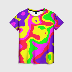 Женская футболка 3D с принтом Абстракция пять цветов в Кировске, 100% полиэфир ( синтетическое хлопкоподобное полотно) | прямой крой, круглый вырез горловины, длина до линии бедер | 